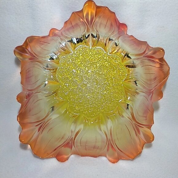 Vintage Mikasa Sunflower Tangerine Amber 13 1/2" Ruffled Bowl Iridescent Germany - Picture 3 of 9